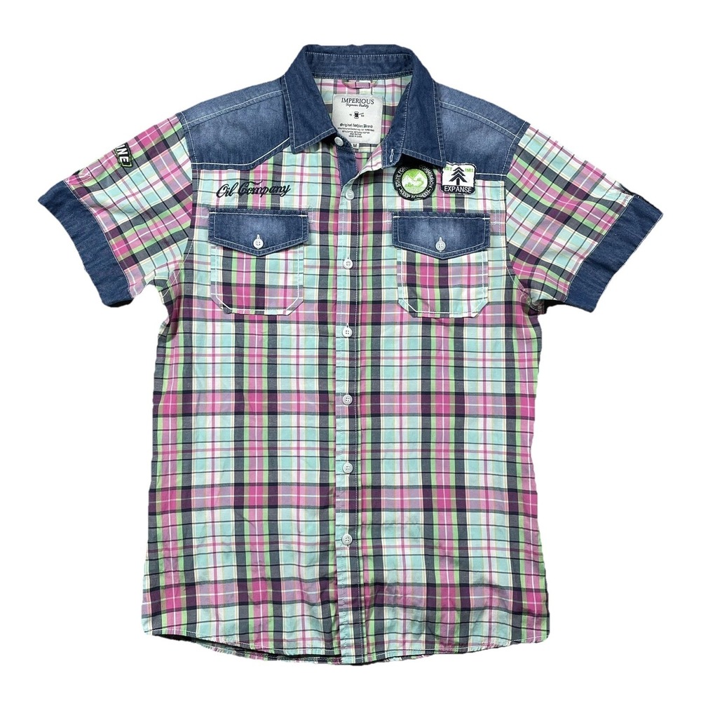 Imperious Shirt Mens Medium Western Plaid Patches Western Cowboy Oil Company